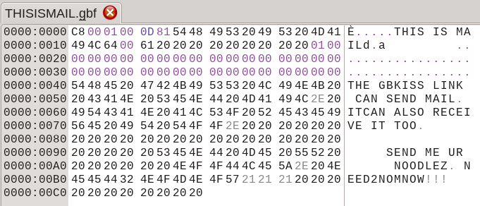 Hex data for a GBF mail file