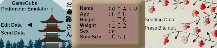 Screenshots of the GC Pedometer Emulator